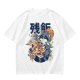 Olive green graphic t-shirt with raccoon eating ramen print