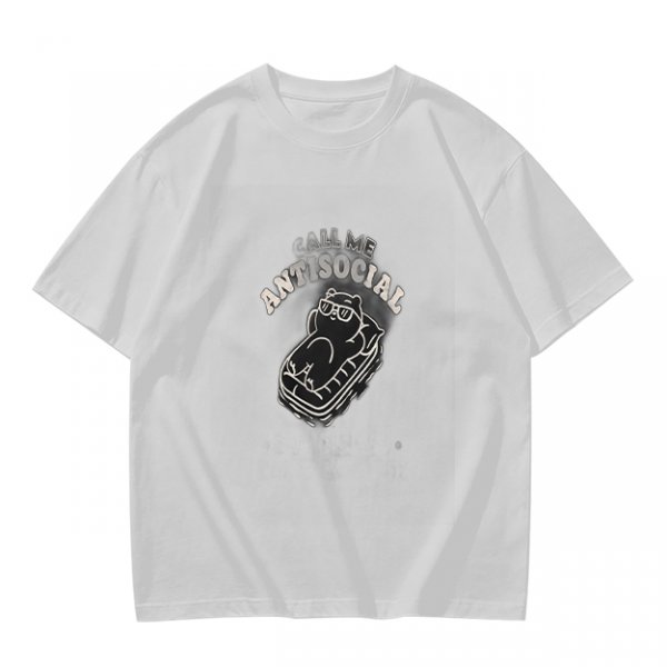 Oversized Olive T-Shirt With 'Call Me Antisocial' Bear Graphic