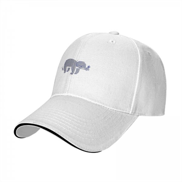 Black baseball cap with embroidered sloth holding a branch