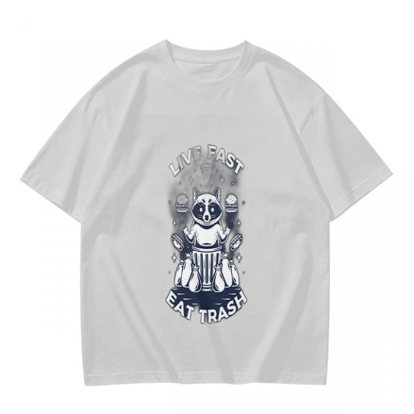 Olive graphic t-shirt with raccoon 'Live Fast Eat Trash' print