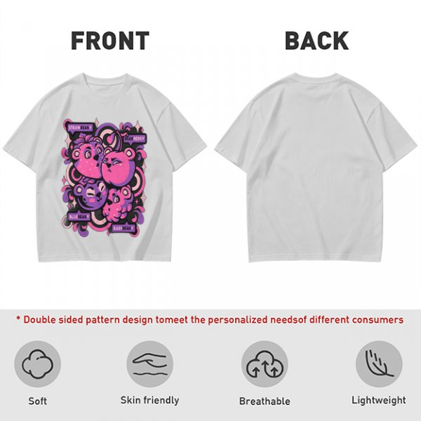 Olive T-shirt with playful bear-fruit graphic print