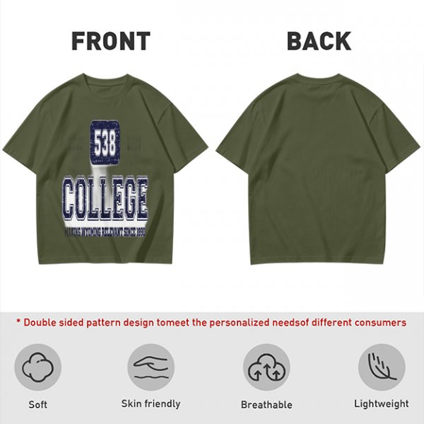 Olive College Graphic T-Shirt with 538 Print Design