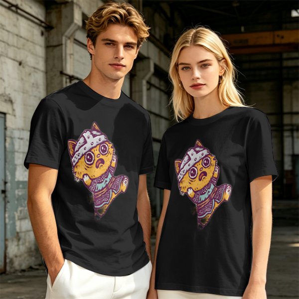 Olive T-Shirt With Scared Viking Cat Graphic Print