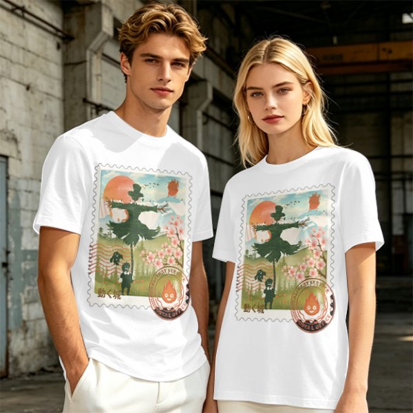 Howl's Moving Castle Stamp Graphic Olive T-Shirt