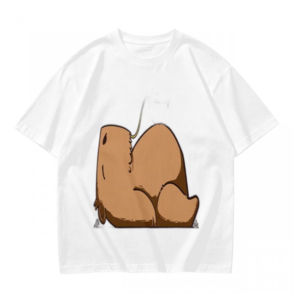 Olive Green T-Shirt With Capybara Rear View Graphic