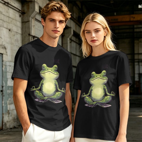 Olive T-Shirt With Meditating Frog Graphic Print