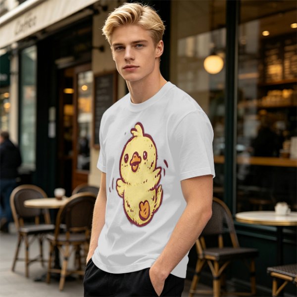 Olive T-Shirt With Cute Cartoon Chick Graphic