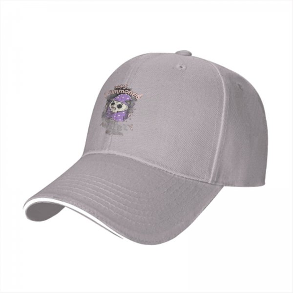 Black baseball cap with oops I summoned anxiety again wizard sloth print