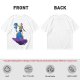Olive T-shirt with Art Print of Girl Holding Blue Creature on Floating Rock