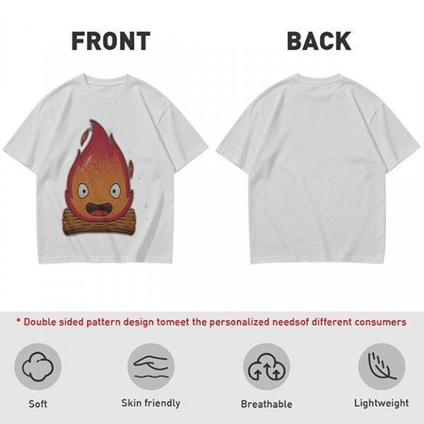 Olive T-Shirt With Cute Calcifer Fire Demon Print