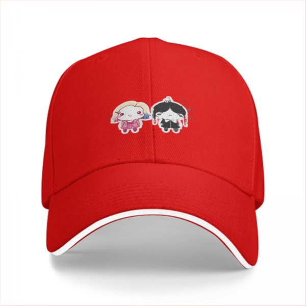 Black Baseball Cap With Cute Wednesday Addams And Enid Sinclair Chibi Art