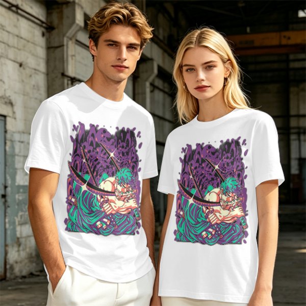 Olive T-Shirt With Anime Swordsman Graphic Print