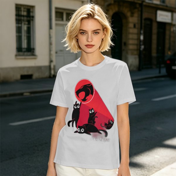 Olive T-Shirt With Black Cats And Red Panther Signal Graphic