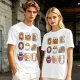 Olive T-Shirt With Cute Breakfast Cat Graphic Print