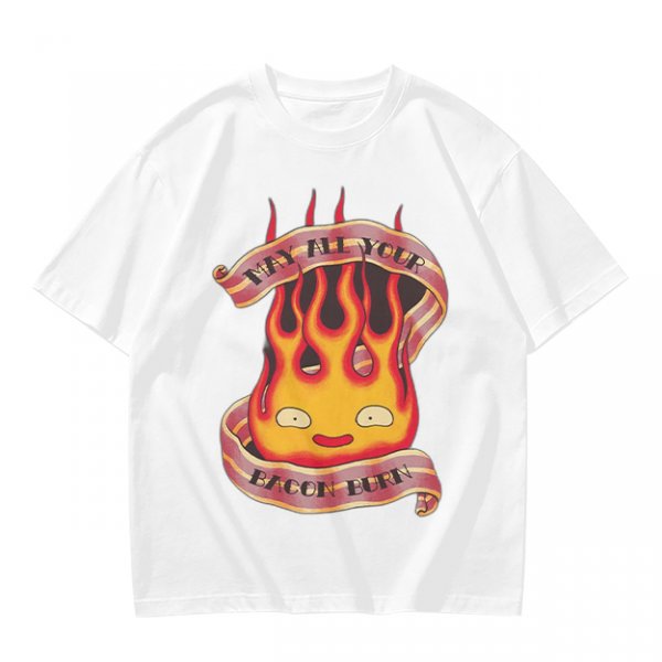 Olive T-Shirt With Calcifire Bacon Fire Graphic Print