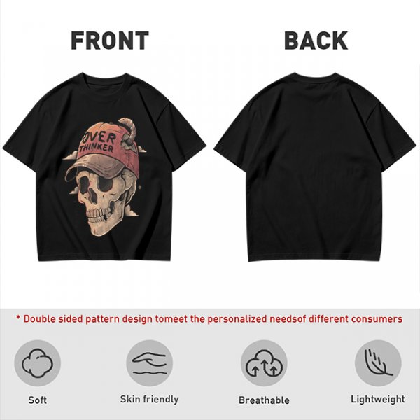 OVER THINKER Skull Graphic Olive T-Shirt