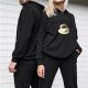 Black Hoodie With Steaming Coffee Cup And Mushroom Print