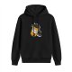 Black hoodie with happiness pill bottle and playful cats graphic