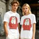 Olive T-Shirt with Cute Ghosts on Red Armchair Graphic