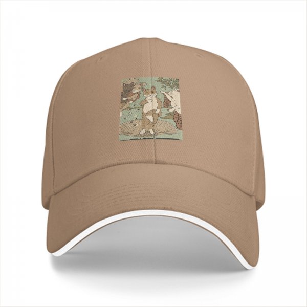 Black baseball cap with vintage illustrated cats design