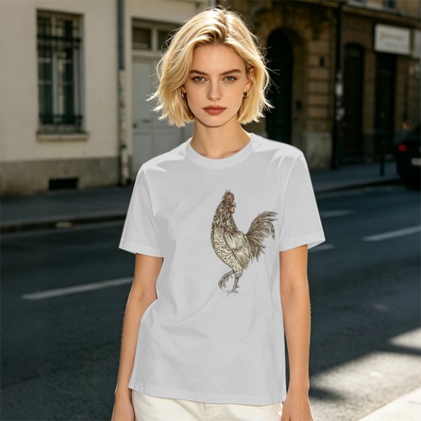 Olive Green T-Shirt With Vintage Rooster Graphic Print