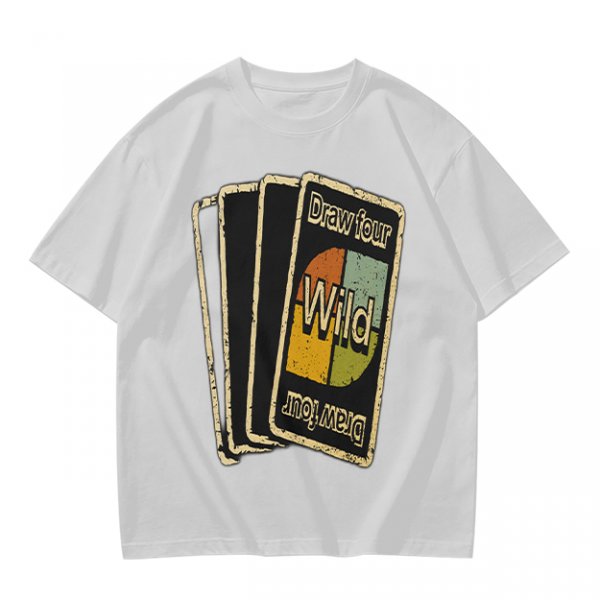 Olive T-Shirt with Retro Uno Wild Draw Four Card Graphic