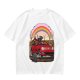 Olive T-Shirt With Red Convertible Car, Rainbow And People Graphic