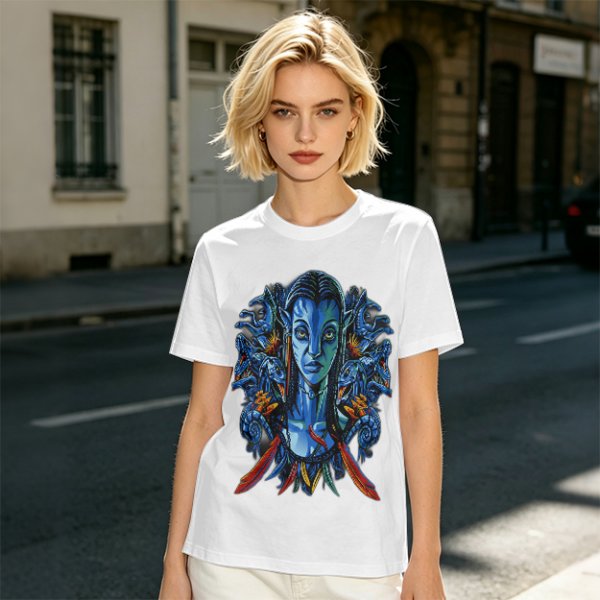 Olive T-Shirt with Na'vi Character and Pandora Creatures Artwork