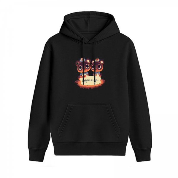 Black hoodie with cartoon raccoon graphic print