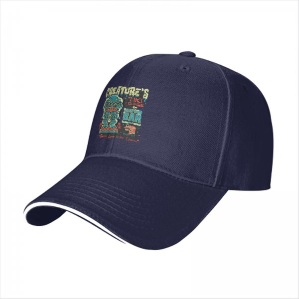 Black baseball cap with Creature's Tiki Lounge Seafood Bar graphic