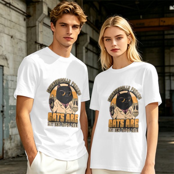 Olive green t-shirt with scientifically proven cats are better than you cat scientist print