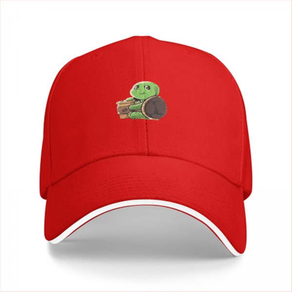 Black Baseball Cap With Cute Turtle Holding Coffee Cup Print
