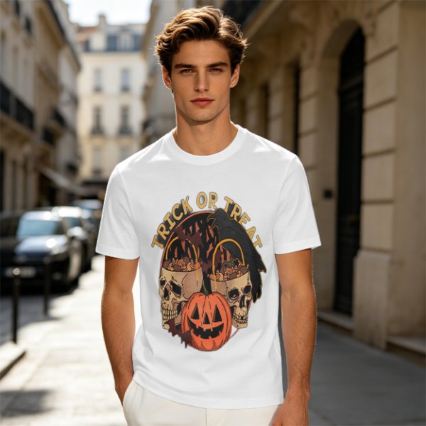 Olive Halloween Trick or Treat Skull Jack-o'-lantern Graphic T-Shirt