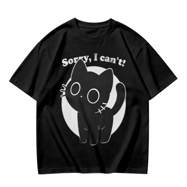 Olive T-Shirt With Sorry I Can't Black Cat Graphic Print