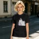 Olive green t-shirt with a chubby unicorn holding a steaming coffee cup