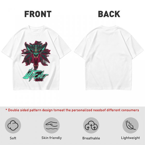 Olive T-Shirt With Cyberpunk Witcher Wolf Emblem Print