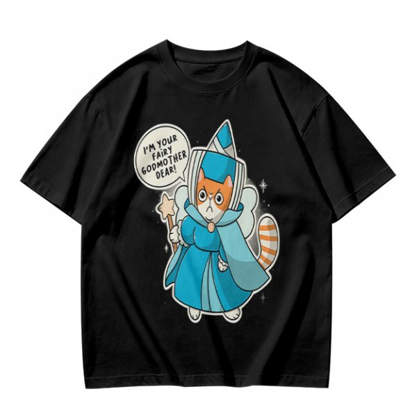 Olive T-Shirt With Fairy Godmother Cat Graphic Print