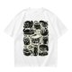 Olive Green T-Shirt With Playful Black Cats In Kitchenware Print