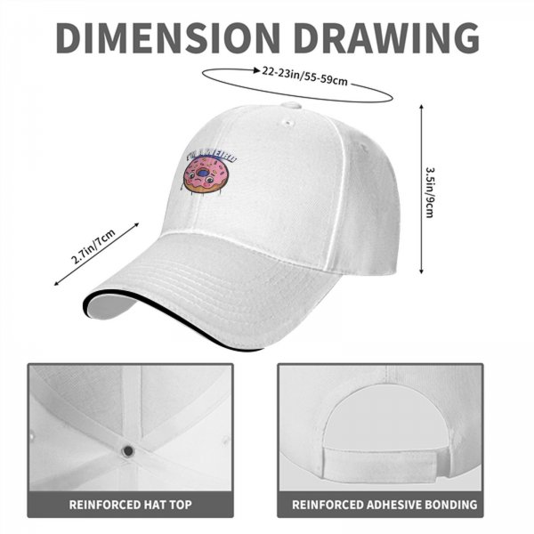 Black baseball cap with sad donut graphic and 'I'M A WEIRD' text