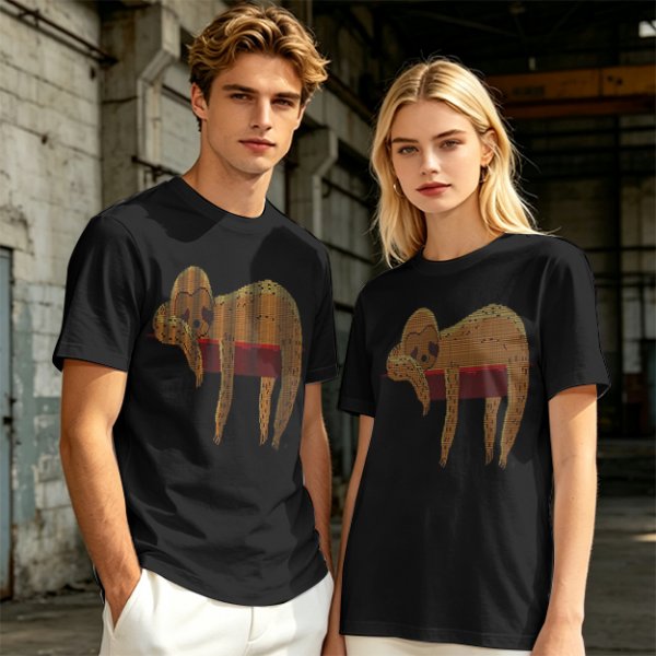 Olive Green T-Shirt with Sleeping Sloth Graphic Print