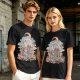 Olive T-Shirt With Whimsical Cat Crescent Moon Artwork