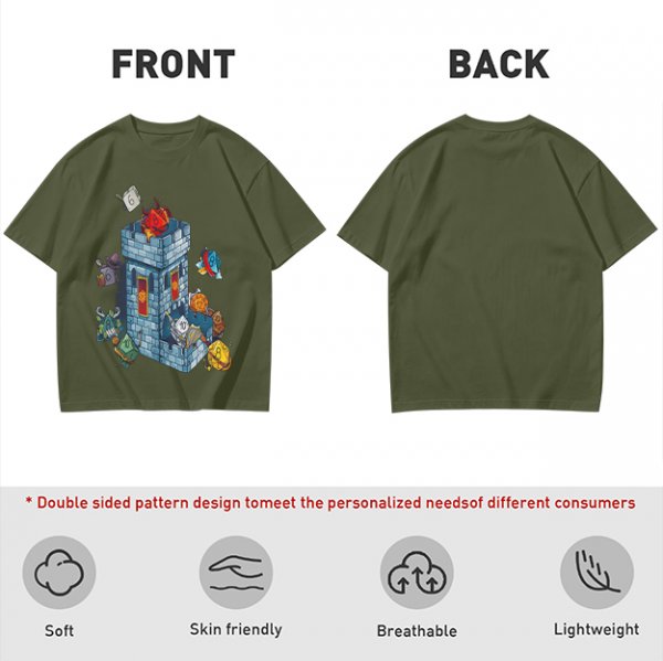 Olive T-Shirt With Fantasy Dice Castle Graphic Design