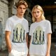 Olive T-shirt with Walking Silhouettes Under a Large Moon