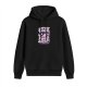 Black hoodie with playful cat graphic and text print
