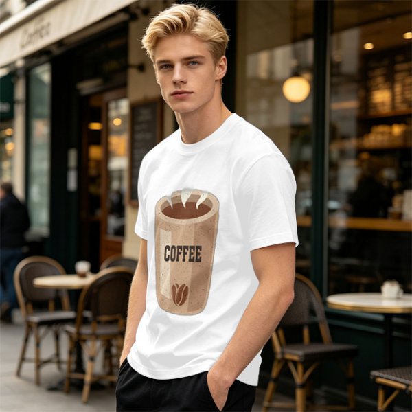 Olive Green T-Shirt With Coffee Cup Graphic Print