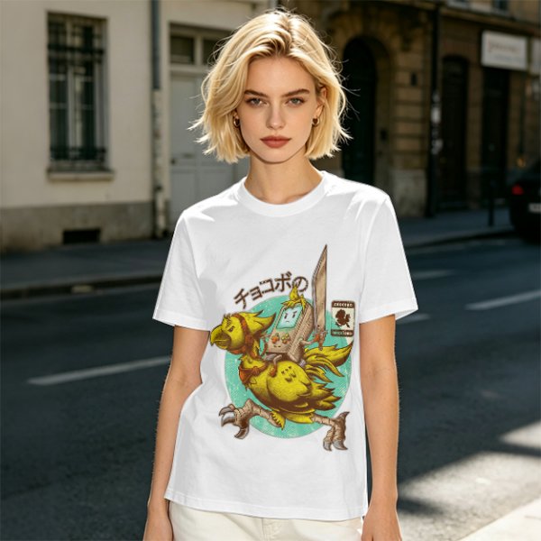 Chocobo Rider with Retro Game Character Graphic T-Shirt