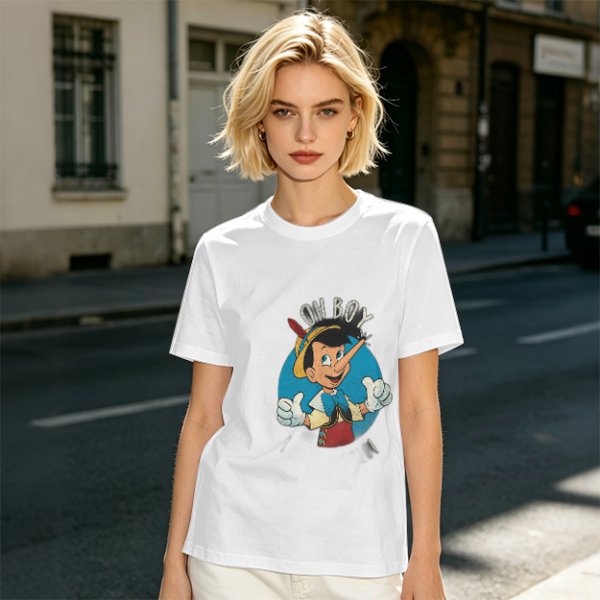 Olive T-Shirt with Pinocchio 'Oh Boy' Graphic Print