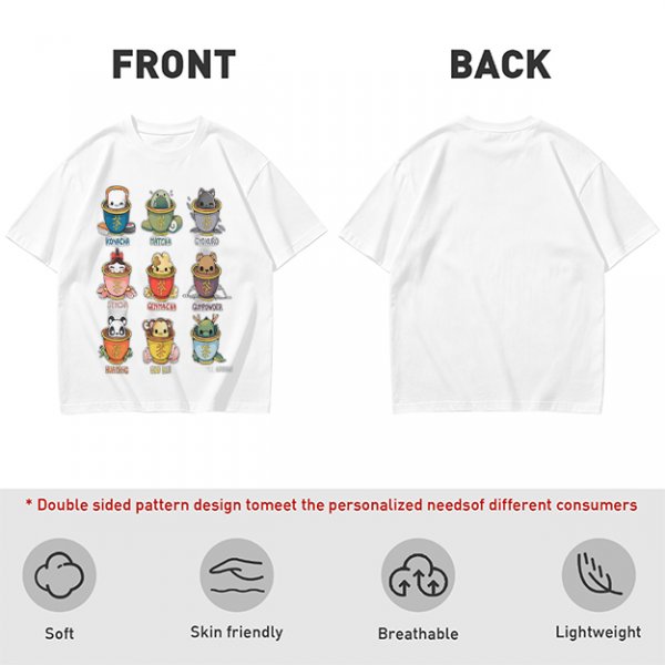 Olive T-Shirt With Cute Animal Teacup Character Print