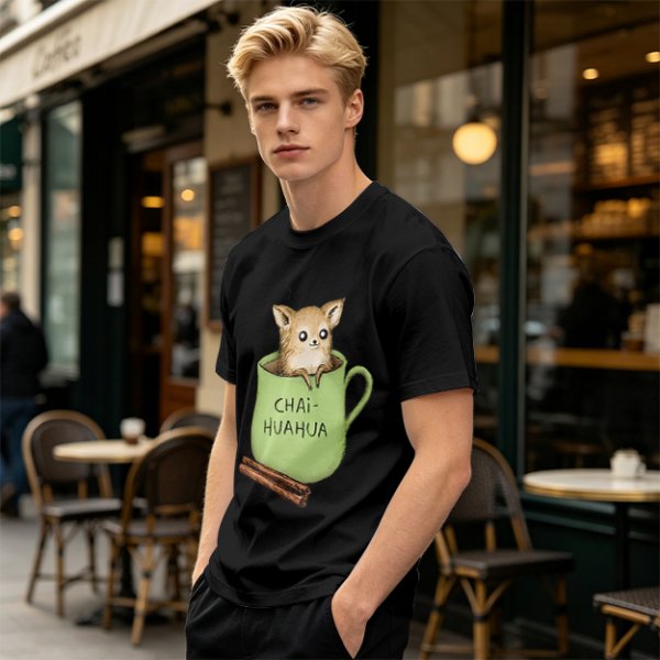 Chihuahua in tea cup chai huahua graphic t-shirt