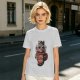 Olive t-shirt with a cartoon cat and coffee cup graphic